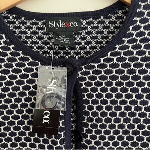Navy & White Honeycomb pattern Button up cardigan Sz M Style & Co. NWT🏷